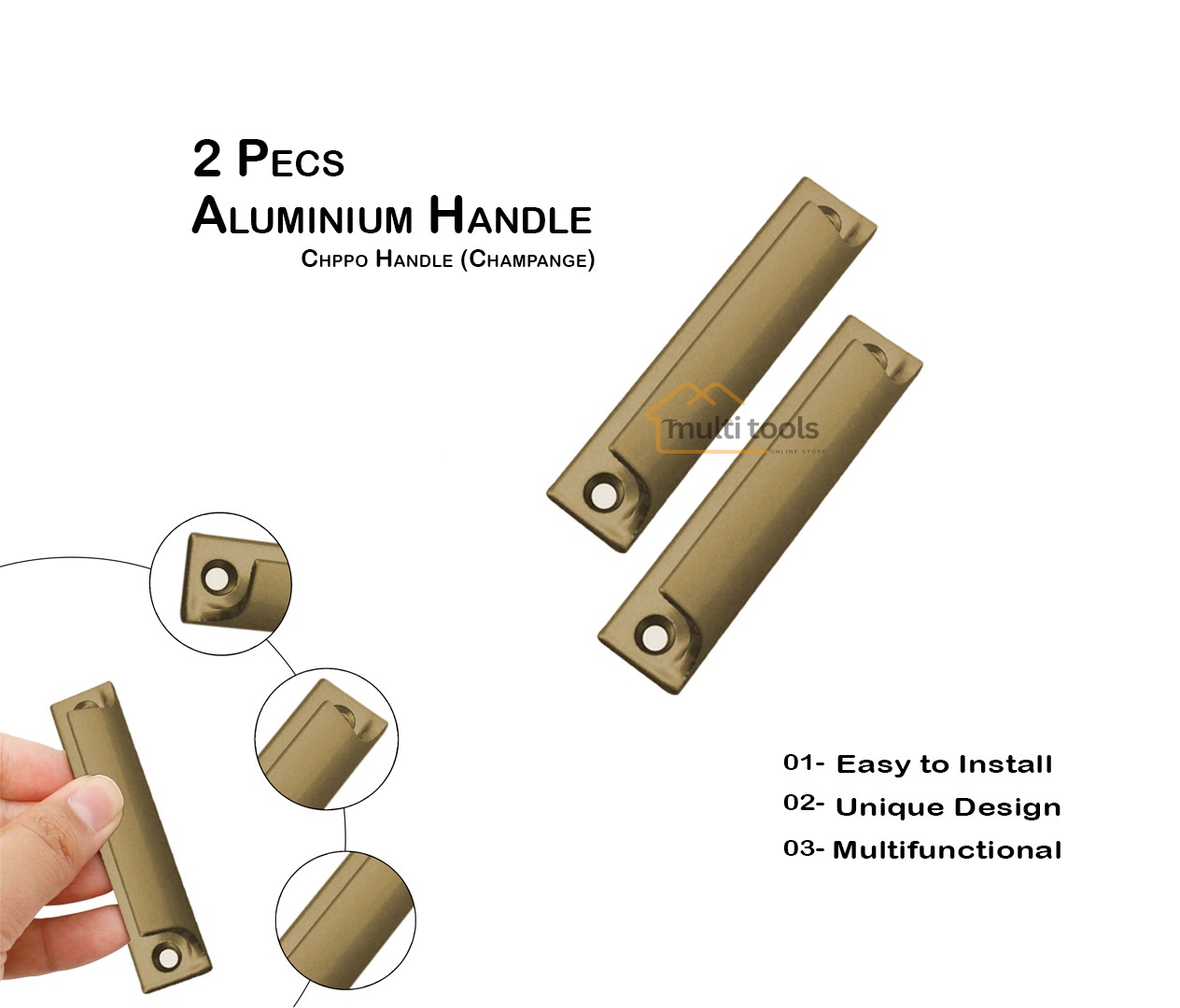 2 Pecs Aluminium Handle [Chppo Handle] Champagne